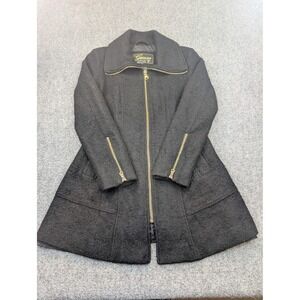 Guess Coat Womens Large Black Wool Blend Full Zip Mid Length Lined Collared